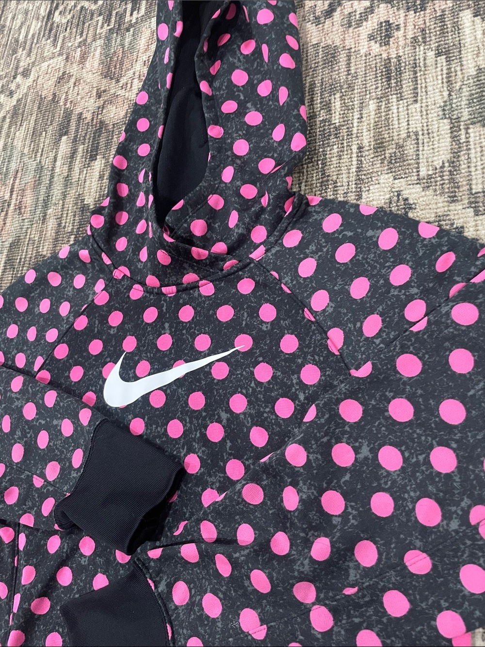 Nike Girls XL Navy Hoodie with Hot Pink Polka Dots and White Swoosh
